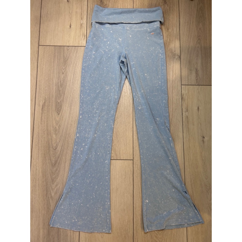 Victoria's Secret PINK Yoga Pants Light Blue Acid Wash Foldover Flare Leg Small